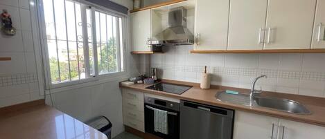 Fridge, microwave, oven, dishwasher