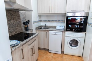 Fridge, microwave, oven, dishwasher