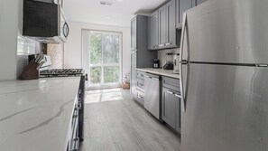 Fridge, dining tables