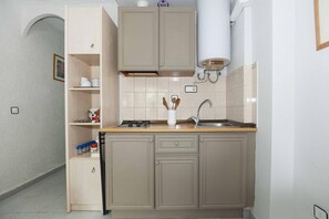 Kjøleskap, mikrobølgeovn, kokeplater og kaffetrakter/tekoker