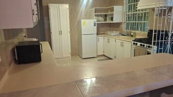 Fridge, oven, stovetop, coffee/tea maker