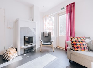 TV, fireplace
