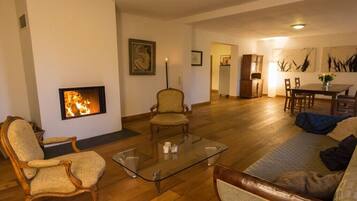 智能電視、壁爐、書籍