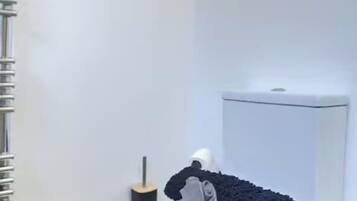 Shower, hair dryer, shampoo