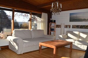 Smart-TV, Kamin, DVD-Player, Bücher