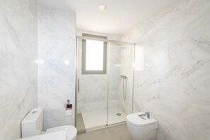 Douche, séchoir à cheveux, serviettes fournies