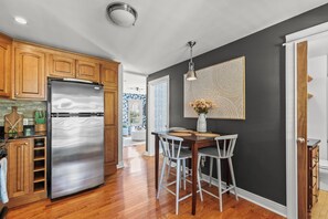 Fridge, microwave, oven, stovetop - Charming Gallery District Condo with Private Patio, AC, Parking (Provincetown)