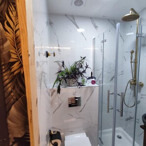 Dusche, Haartrockner, Handtücher, Seife