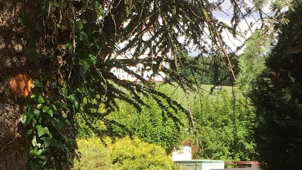 A garden area with a barbecue grill, outdoor furniture, and a pathway. - Balladins Lyon Est (Saint-Quentin-Fallavier)