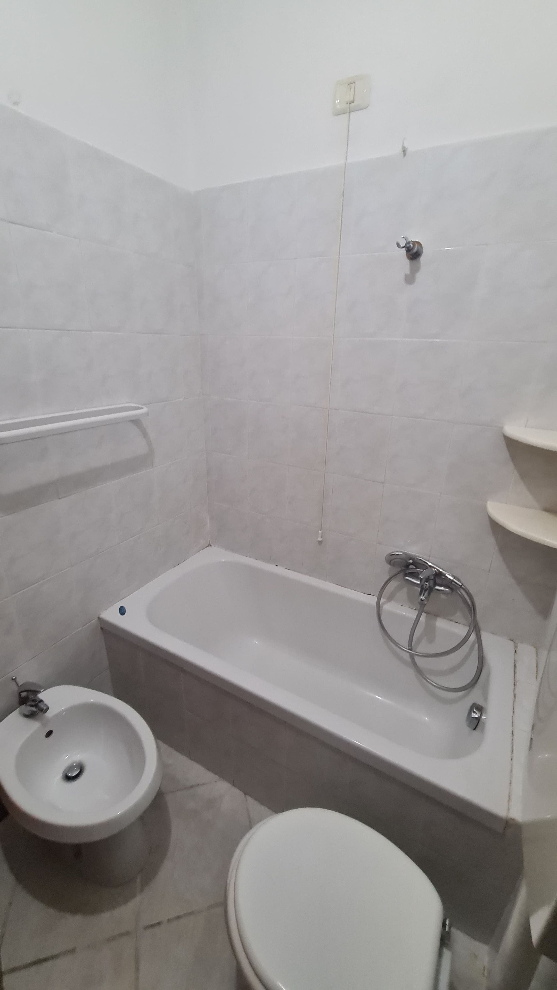 Une salle de bain avec une baignoire, des toilettes et un bidet.