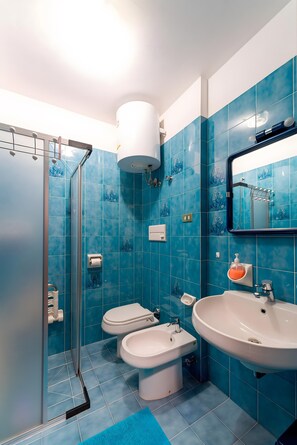 Shower, hair dryer, towels - Apartment 'Pineta' with Mountain View, Shared Garden and Wi-Fi (Chiesa In Valmalenco)