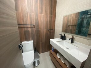 Sèche-cheveux, serviettes fournies, savon, papier toilette