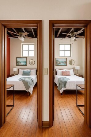 Escritorio, tabla de planchar con plancha, wifi gratis y ropa de cama