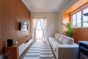 Smart TV, DVD player, books, music library