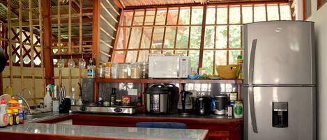 ثلاجة، ميكروويف، موقد طهي مسطح، ماكينة لصنع القهوة/الشاي