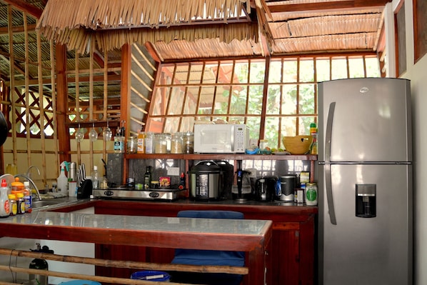 Réfrigérateur, micro-ondes, plaque de cuisson, cafetière/bouilloire