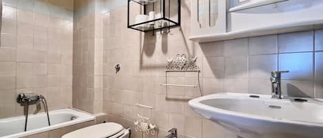 Hair dryer, towels, toilet paper