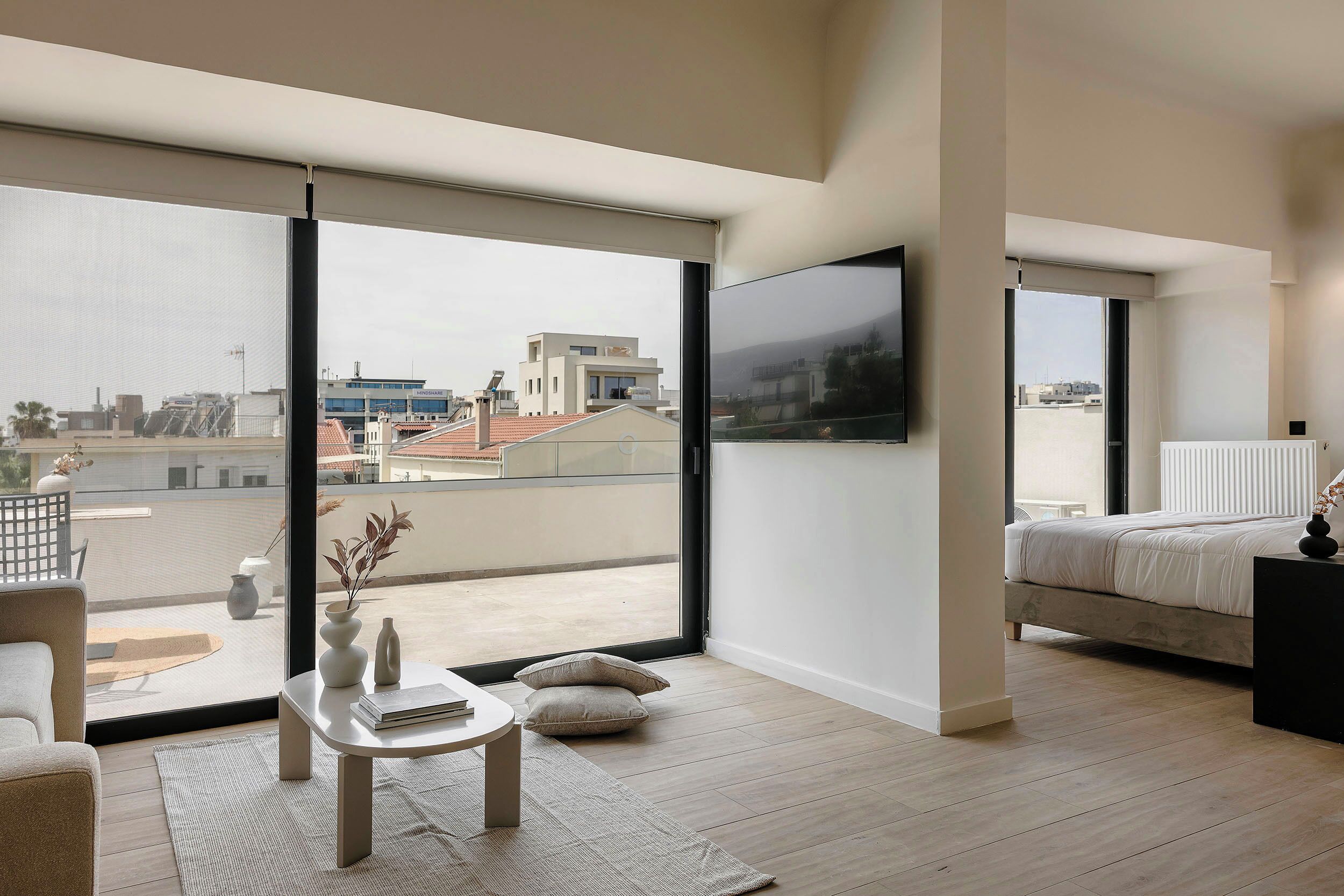 Superior Apartment, 1 Bedroom, City View, with Terrace | Living area | 55-inch LED TV with digital channels