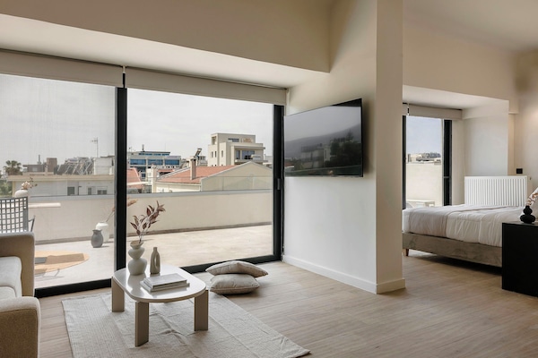 Superior Apartment, 1 Bedroom, City View, with Terrace | Living area | 55-inch LED TV with digital channels