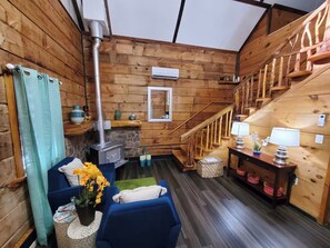 Smart TV, fireplace, foosball