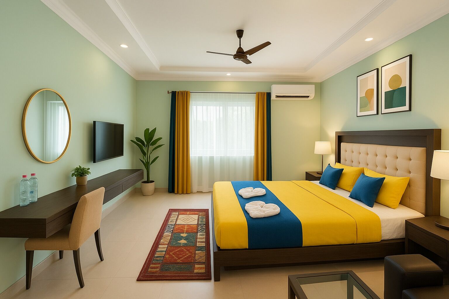 Quarto casal premium, ar-condicionado, vista para o mar | Roupas de cama antialérgicas, cofres nos quartos, escrivaninha