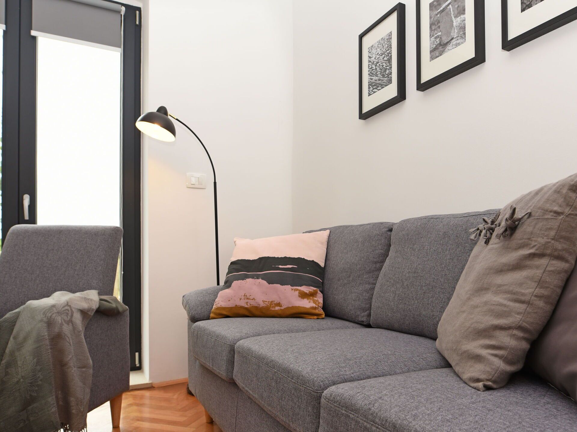 Furniture, Interior Design, Couch, Flooring, Wall, Floor, Wood, Living Room, Room, Textile