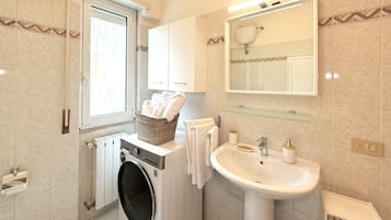 Regadera, secadora de cabello, bidet, toallas