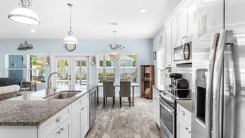 House, Pool View | Private kitchen | Full-size fridge, microwave, oven, stovetop