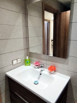 Douche, serviettes fournies, savon, papier toilette