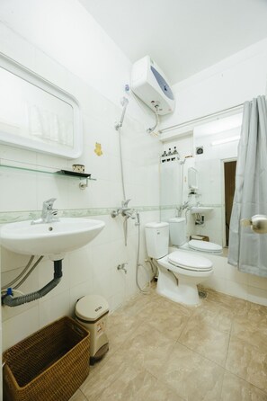 Shower, hair dryer, bidet, towels