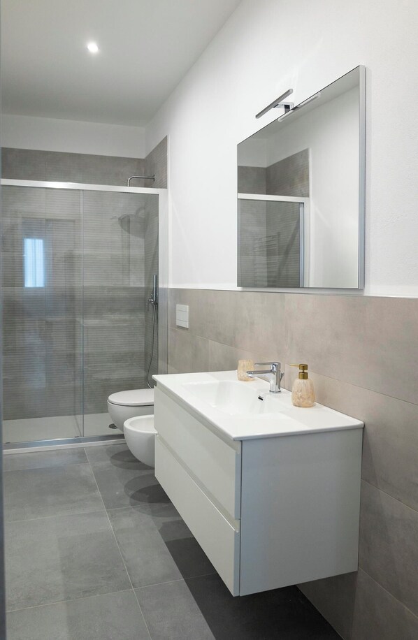 Dusche, Haartrockner, Bidet, Handtücher
