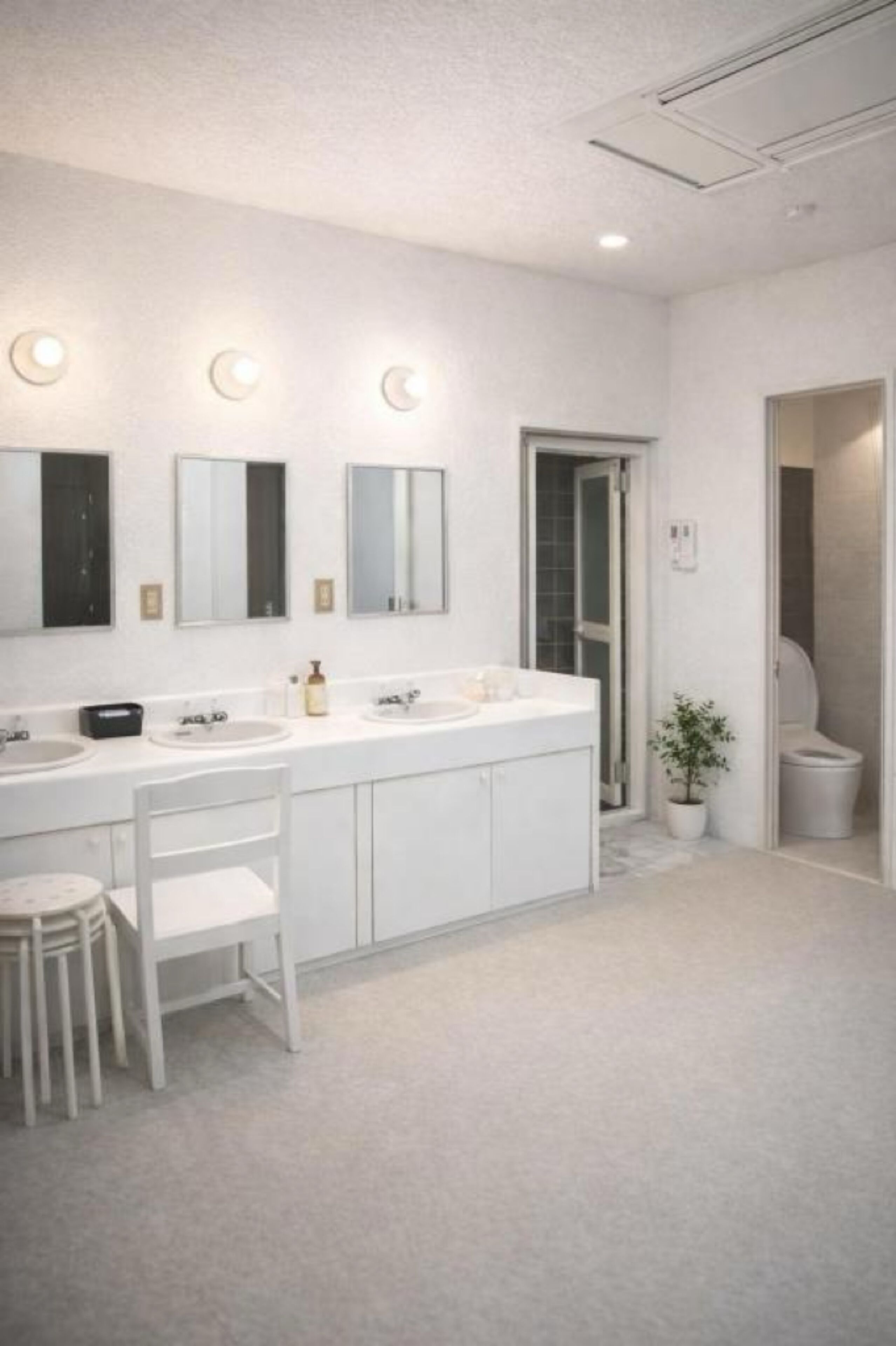 Shower, hair dryer, slippers, towels