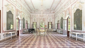 A grand room with a checkered floor, ornate walls, and a chandelier. - Stunning Venetian Villa, with pool, set in a private park in the Euganean Hills (Este)
