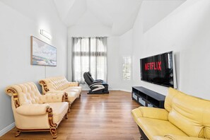 House, Multiple Beds, Patio, Garden View (1519-2 La Puente) | Living area | TV, fireplace