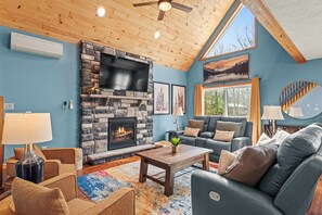 Smart TV, fireplace, video games, books