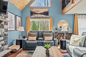 Smart TV, fireplace, video games, books