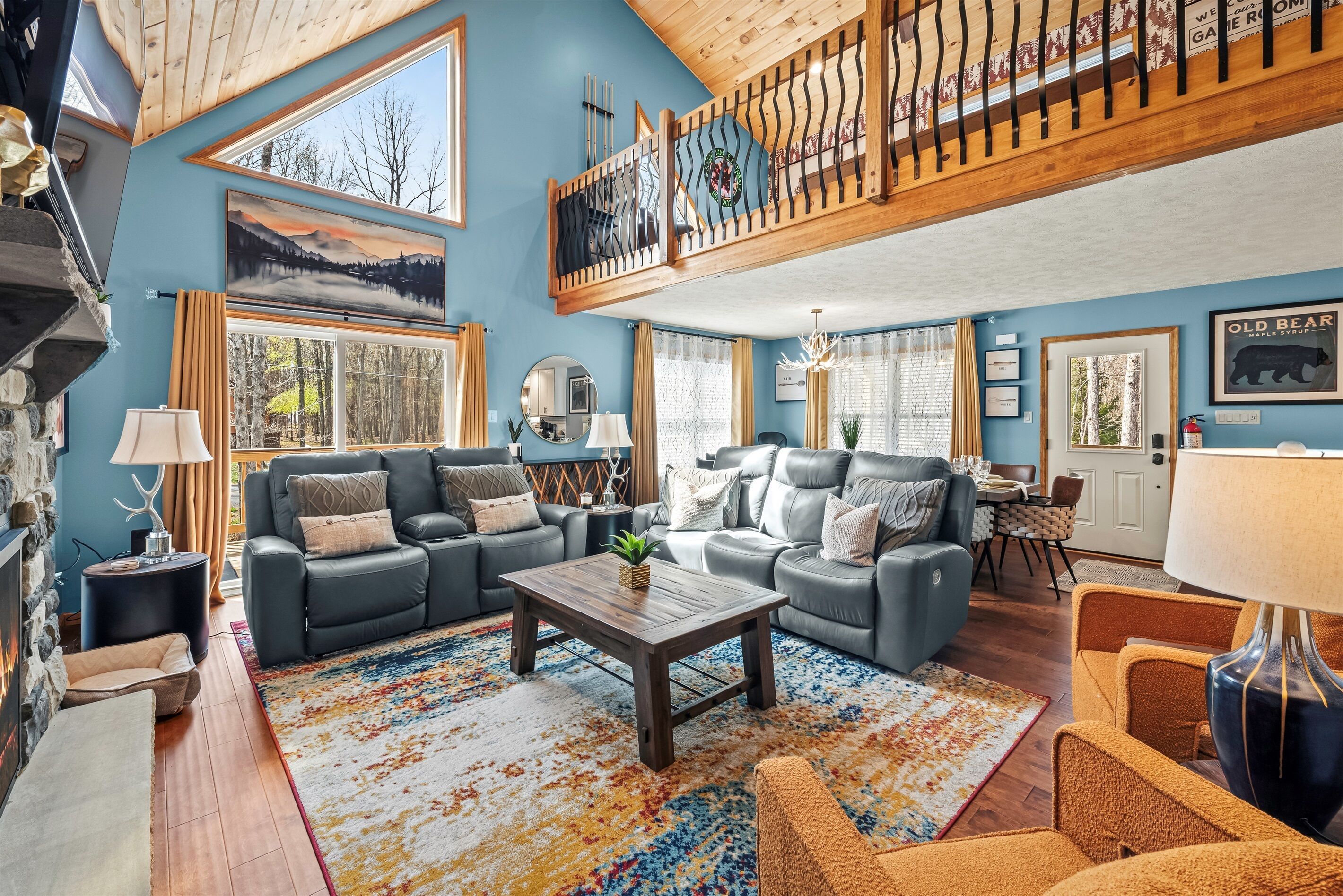 Smart TV, chimenea, videojuegos, libros