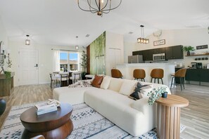 Smart TV, fireplace, video games, stereo
