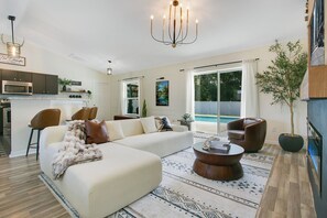 Smart TV, fireplace, video games, stereo