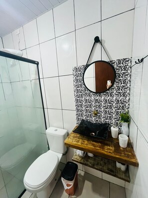 Hair dryer, towels, toilet paper