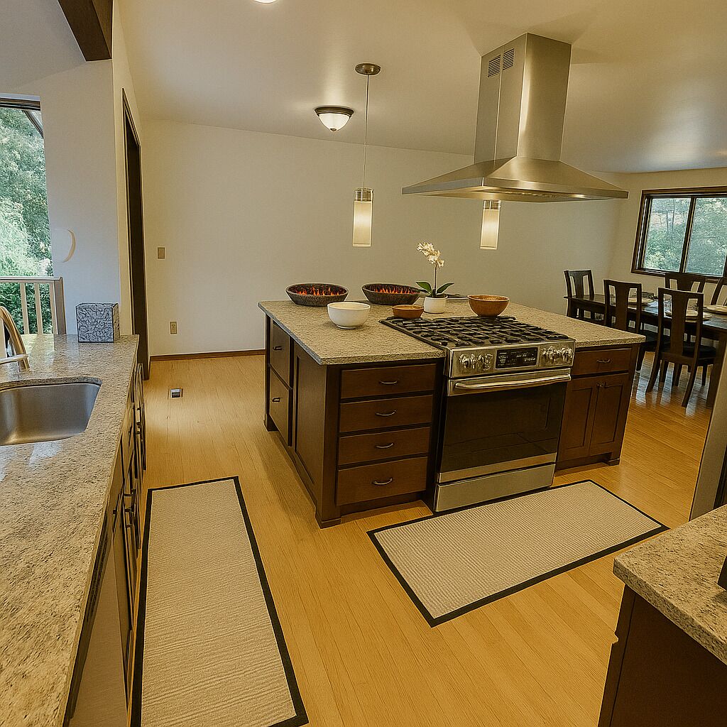 Refrigerador con congelador, microondas, horno y parrilla de estufa 