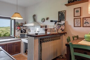 Fridge, oven, stovetop, coffee/tea maker