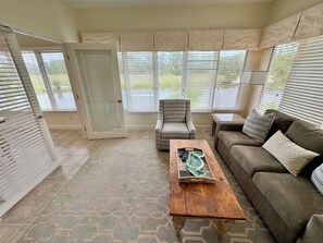 Smart TV, DVD player, books, music library