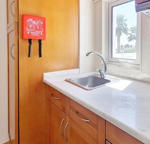 Fridge, microwave, oven, coffee/tea maker