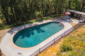 Outdoor pool - Private 47 Acre Gated Historic Sierra Forest Estate w Pool "Kings Acres" (Twain Harte)
