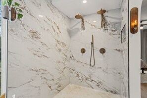Shower, hair dryer, bidet, towels - Spacious Retreat: Near GVL & AVL, Luxe Touches (Travelers Rest)