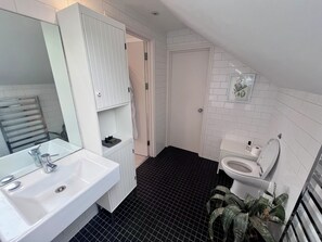 Douche, sèche-cheveux, serviettes fournies, savon