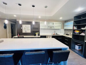 Fridge, microwave, dishwasher, coffee/tea maker