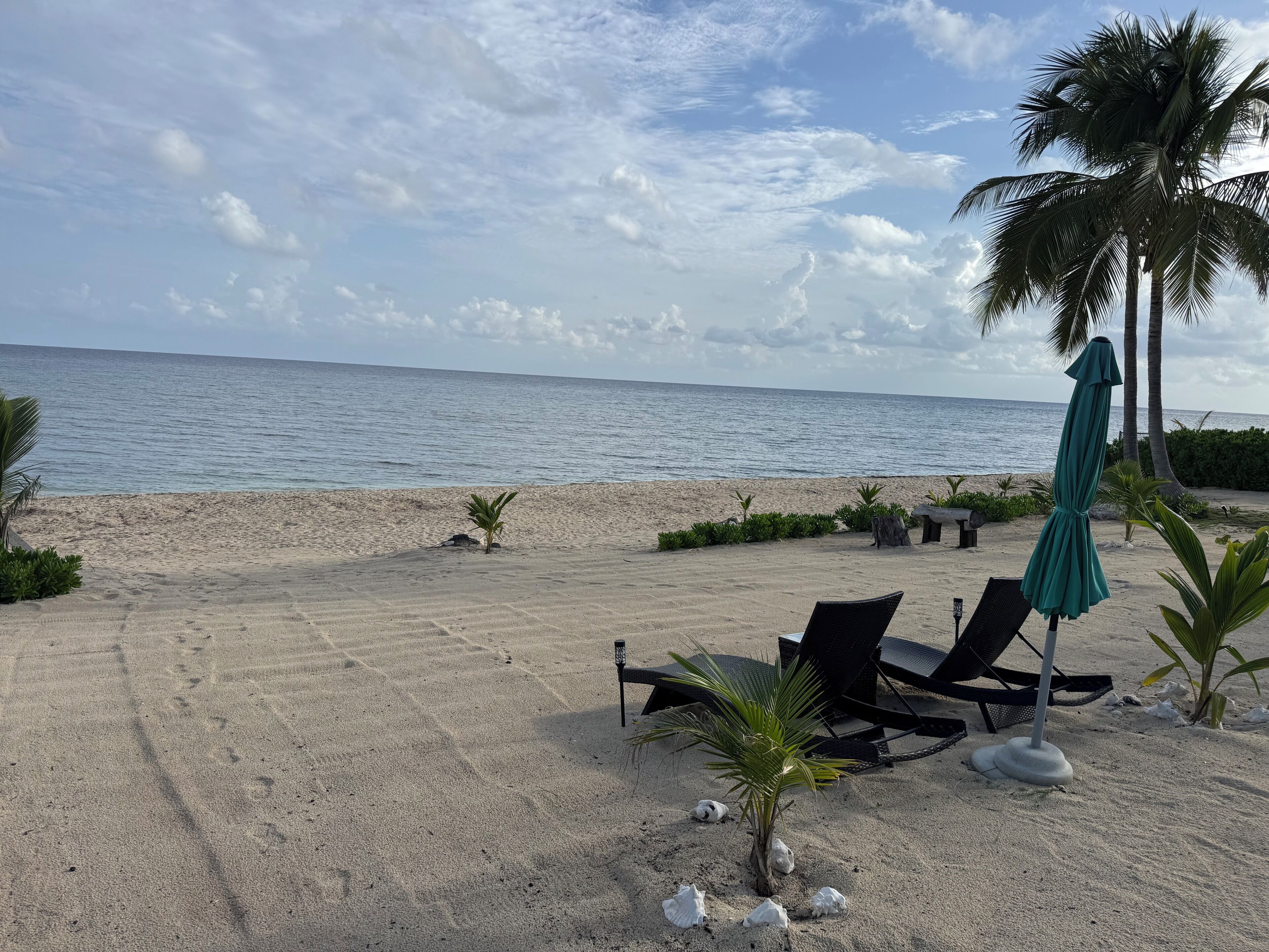 On the beach, sun loungers, beach towels