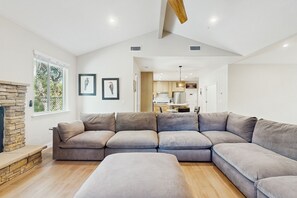 TV, fireplace, DVD player, video library